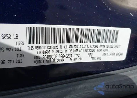 2013 Dodge Grand Caravan Sxt из США, поврежденный, VIN 2C4RDGCG1DR643224